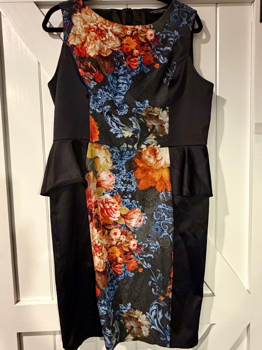 Dorothy Perkins black floral peplum bodycon dress size 16